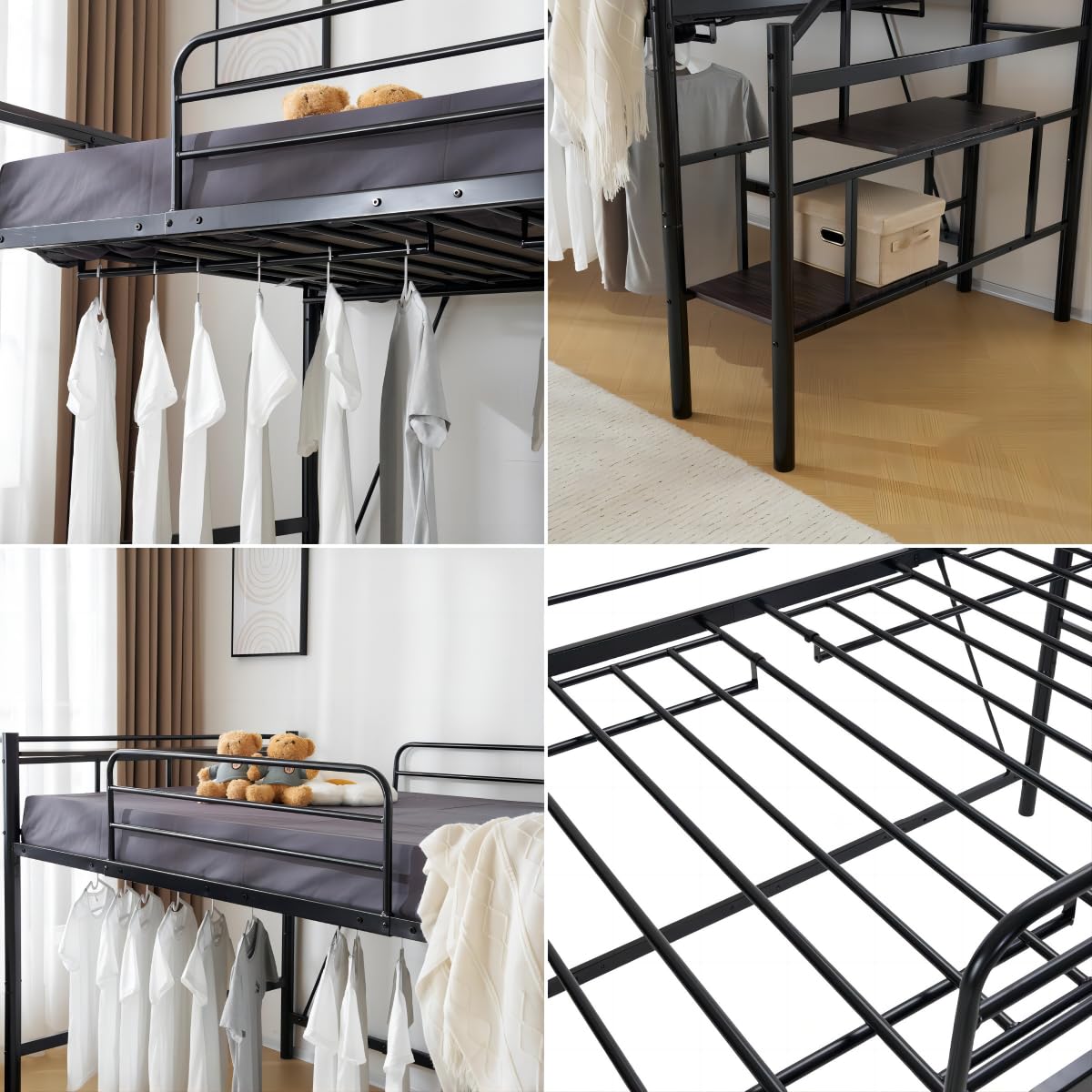 Amazon.co.jp: ロフトベッド パイプベッド セミダブル 耐荷重150kg 高